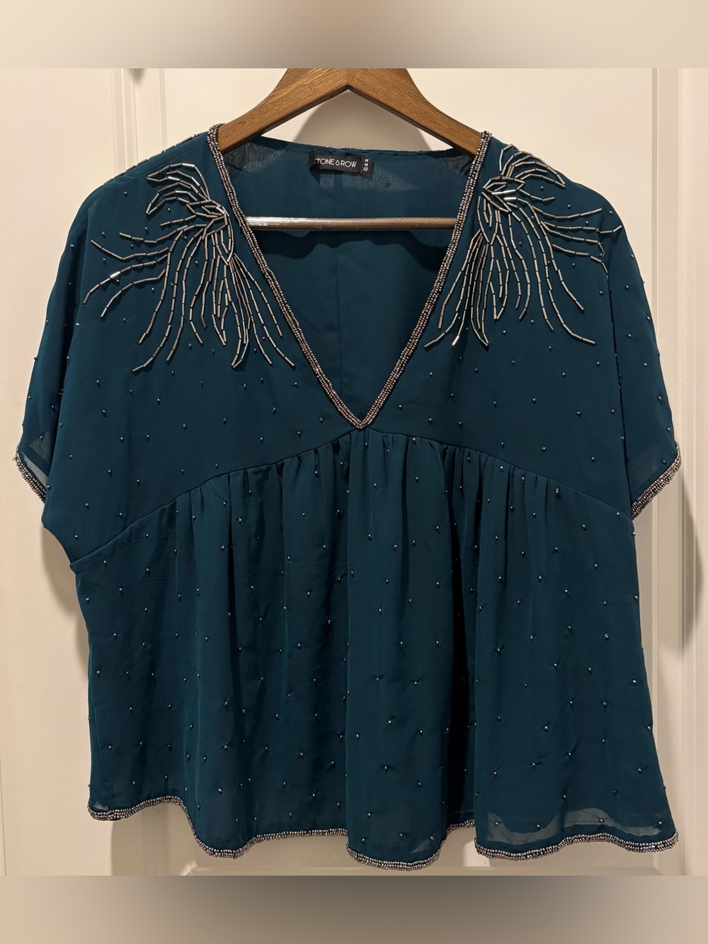 Volcom Glambam Teal Beaded V-Neck Top